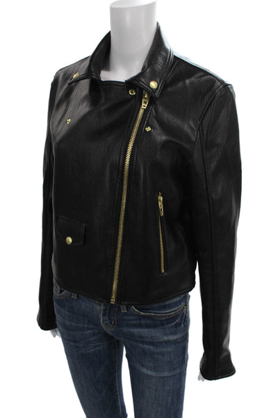 BLANKNYC Womens Black Biker Jacket Polyurethane Snap Long Sleeve Size L