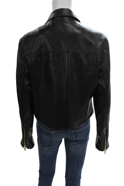 BLANKNYC Womens Black Biker Jacket Polyurethane Snap Long Sleeve Size L