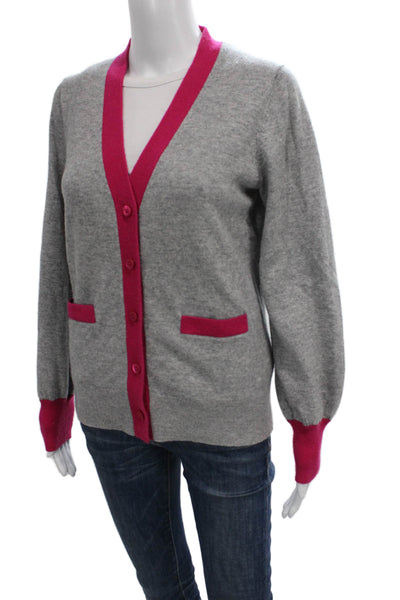 Kate Spade Women Cashmere V Neck Gray Cardigan Long Sleeve Size S