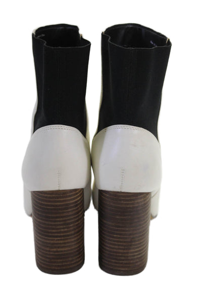 Dolce Vita Womens Leather Stretch Back Ankle Boots White Black Size 10