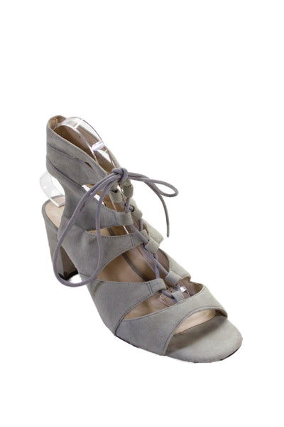 Nine West Womens Suede Lace Up Slingbacks Sandal Heels Grey Size 9.5 Medium