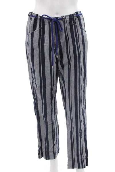 346 Brooks Brothers Women Striped Blue Linen Cotton Pants 28 Inseam Size 8