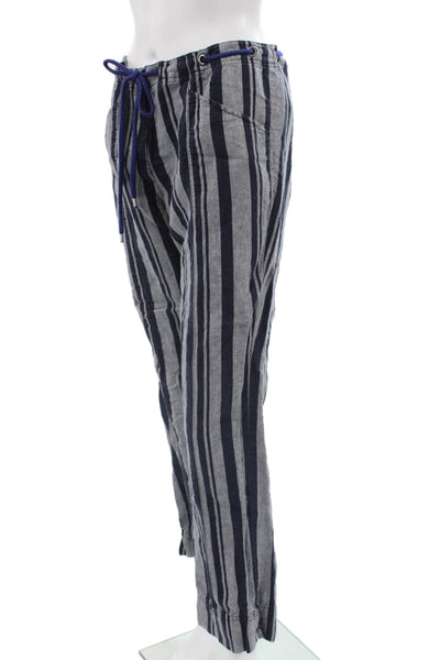 346 Brooks Brothers Women Striped Blue Linen Cotton Pants 28 Inseam Size 8