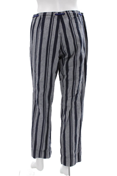 346 Brooks Brothers Women Striped Blue Linen Cotton Pants 28 Inseam Size 8