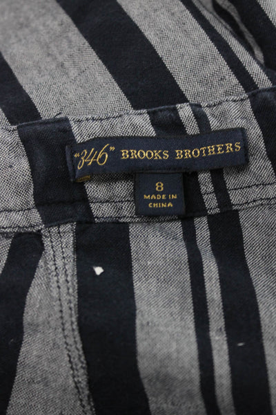 346 Brooks Brothers Women Striped Blue Linen Cotton Pants 28 Inseam Size 8