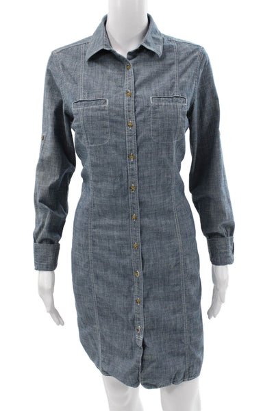 Brooks Brothers Women Shirt Dress Blue Cotton Long Sleeve Maxi Size 8