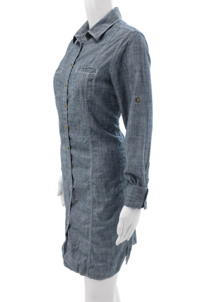 Brooks Brothers Women Shirt Dress Blue Cotton Long Sleeve Maxi Size 8