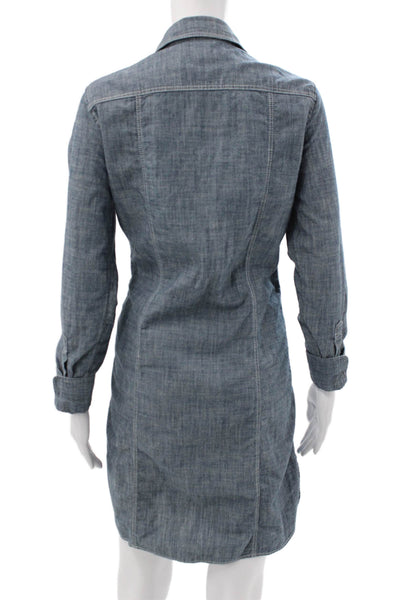 Brooks Brothers Women Shirt Dress Blue Cotton Long Sleeve Maxi Size 8