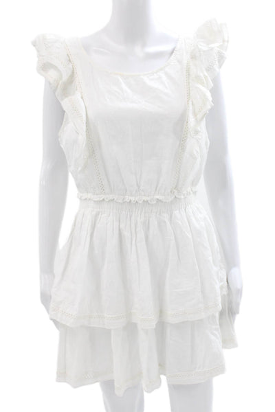 BB Dakota Womens Cottagecore Mini Dress White Cotton Short Sleeve Size L