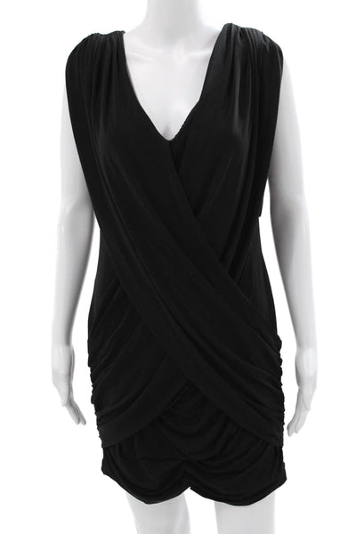 BCBGMAXAZRIA Womens Black Bodycon Dress V-Neck Sleeveless Acetate Size L