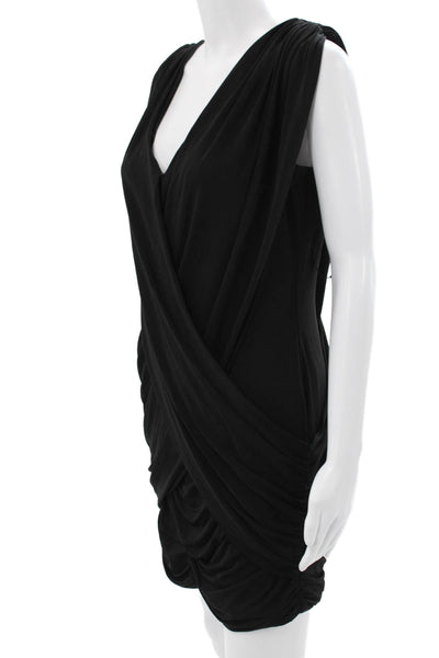 BCBGMAXAZRIA Womens Black Bodycon Dress V-Neck Sleeveless Acetate Size L