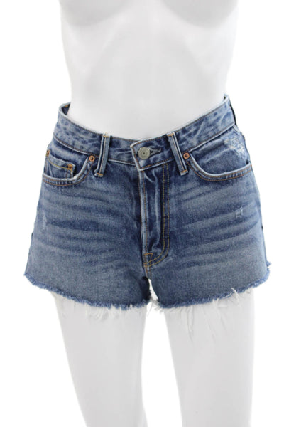 Grlfrnd Women Cut-Off Shorts Blue 100% Cotton Button Size 24