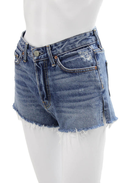 Grlfrnd Women Cut-Off Shorts Blue 100% Cotton Button Size 24