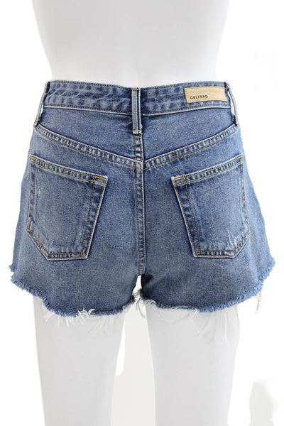 Grlfrnd Women Cut-Off Shorts Blue 100% Cotton Button Size 24