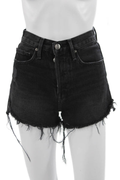 Frame Womens Cut-Off Black Cotton Button Shorts Size 24