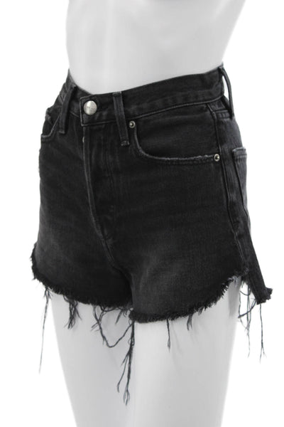 Frame Womens Cut-Off Black Cotton Button Shorts Size 24