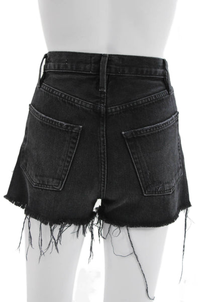 Frame Womens Cut-Off Black Cotton Button Shorts Size 24