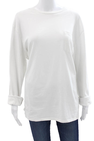 Vince Womens Basic Crew Neck Cotton Long Sleeve T-Shirt White Size XL
