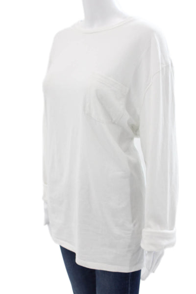 Vince Womens Basic Crew Neck Cotton Long Sleeve T-Shirt White Size XL