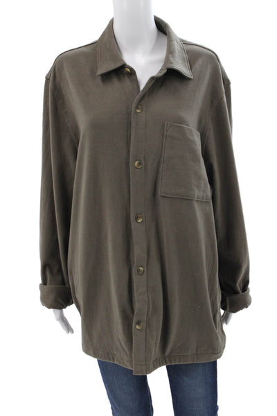 Vince Mens Button Down Long Sleeve Collared Green Cotton Shirt Size XL