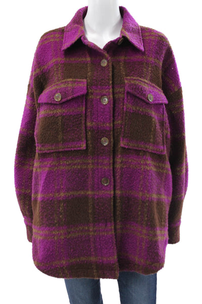 Good American Women Basic Long Sleeve Plaid Purple Polyester Jacket Size 1