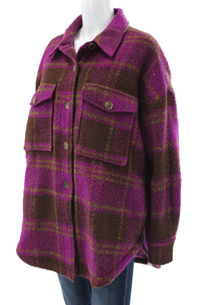 Good American Women Basic Long Sleeve Plaid Purple Polyester Jacket Size 1