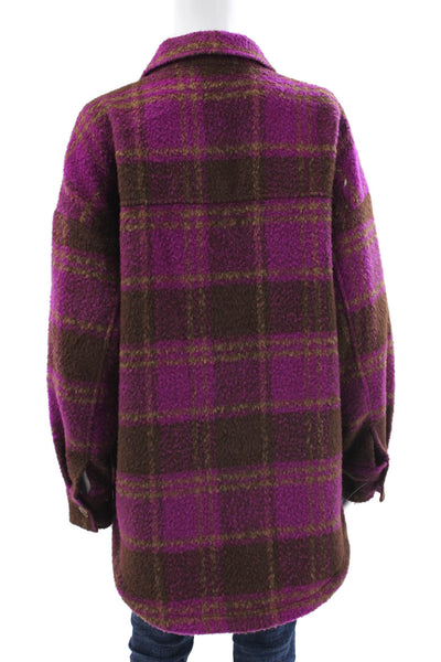 Good American Women Basic Long Sleeve Plaid Purple Polyester Jacket Size 1