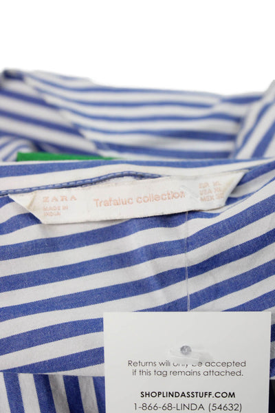 Zara Trafaluc Unisex Adults Blue Striped Button Down Shirt Size XL