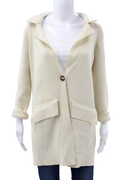 Free People Women Overcoat Ivory Button Collar Long Sleeve Size M