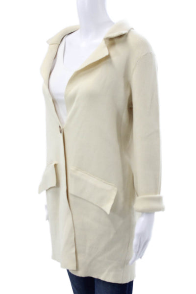 Free People Women Overcoat Ivory Button Collar Long Sleeve Size M