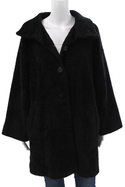 Max Mara Womens Overcoat Black Alpaca Button Long Sleeve Classic Size 2