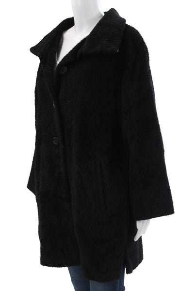 Max Mara Womens Overcoat Black Alpaca Button Long Sleeve Classic Size 2