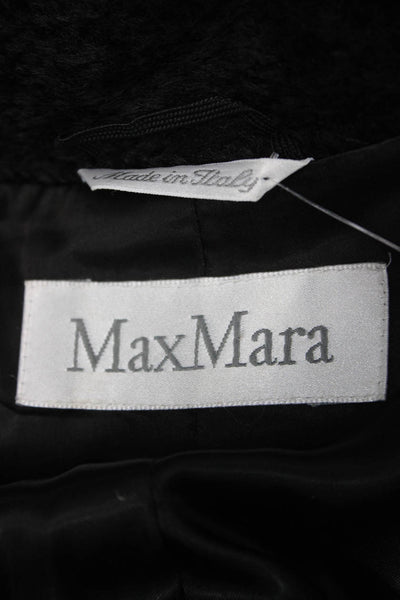 Max Mara Womens Overcoat Black Alpaca Button Long Sleeve Classic Size 2