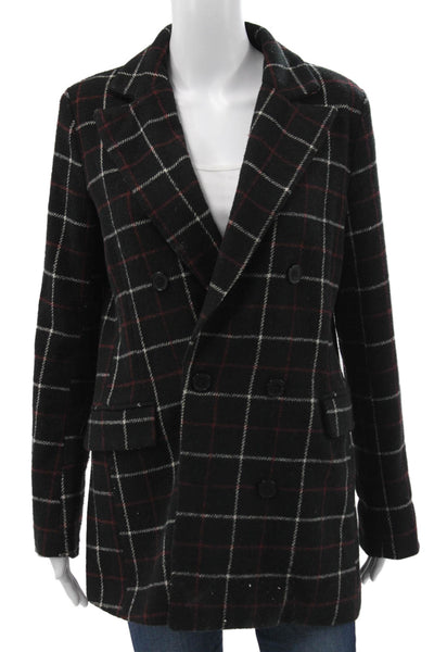 Lioness Women Overcoat Black Plaid Polyester Button Long Sleeve Bust 36 Size S