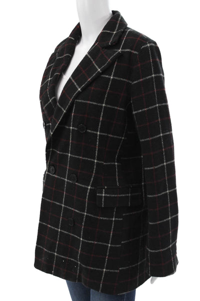 Lioness Women Overcoat Black Plaid Polyester Button Long Sleeve Bust 36 Size S