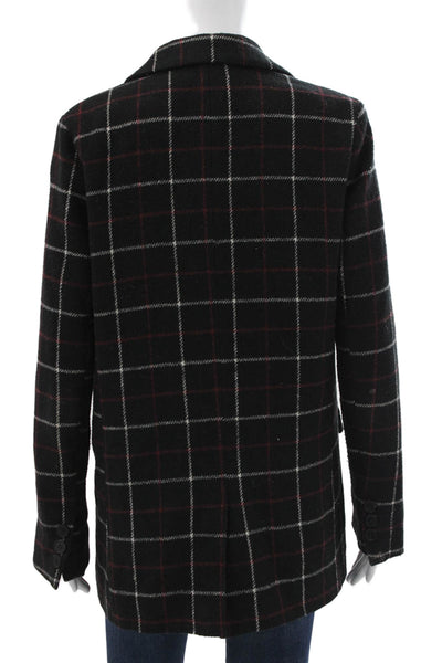 Lioness Women Overcoat Black Plaid Polyester Button Long Sleeve Bust 36 Size S