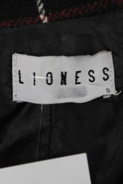 Lioness Women Overcoat Black Plaid Polyester Button Long Sleeve Bust 36 Size S
