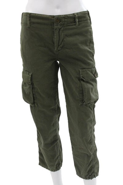 Frame Womens Cargo Pants Green Solid Cotton Button Size 25