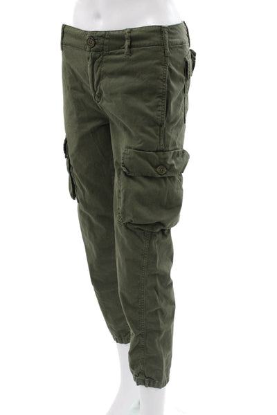 Frame Womens Cargo Pants Green Solid Cotton Button Size 25