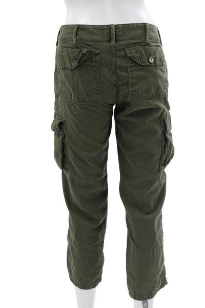 Frame Womens Cargo Pants Green Solid Cotton Button Size 25