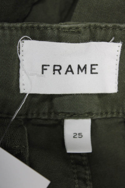 Frame Womens Cargo Pants Green Solid Cotton Button Size 25