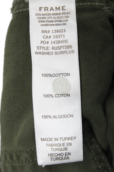 Frame Womens Cargo Pants Green Solid Cotton Button Size 25