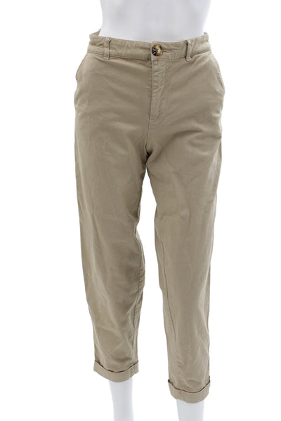 Zara Women Chino Pants Beige Cotton Button Size 2
