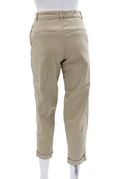 Zara Women Chino Pants Beige Cotton Button Size 2