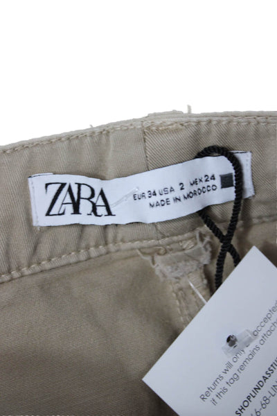 Zara Women Chino Pants Beige Cotton Button Size 2