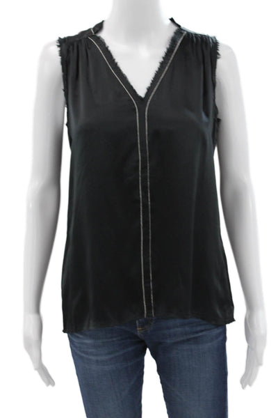 Go Silk Womens Black 100% Silk V Neck Sleeveless Basic Blouse Size S