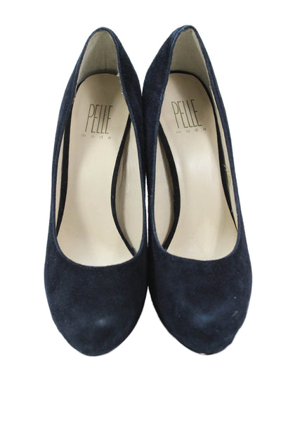 Pelle Moda Womens Suede Leather Platform Heels Shoes Black Size 7.5M