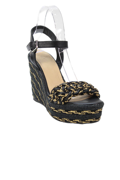 Castaner Womens Woven Embellished Ankle Strap Wedge Heels Shoes Black Size 9