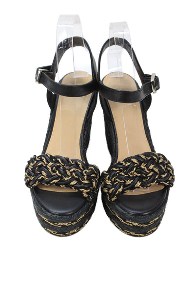 Castaner Womens Woven Embellished Ankle Strap Wedge Heels Shoes Black Size 9