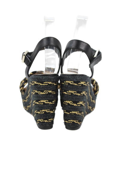 Castaner Womens Woven Embellished Ankle Strap Wedge Heels Shoes Black Size 9